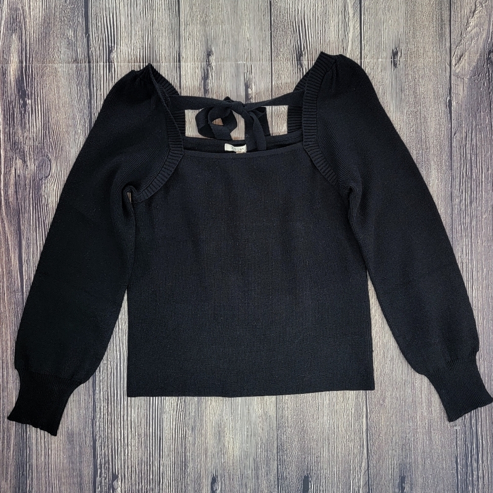 Z Supply NWT Hadley Sweater Tie Back Ribbed Black Top - Picture 3 of 12